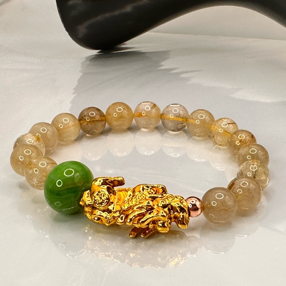 GOLD RUTILANT + GOLD PIXIU NATURAL BRACELET size 7” - Picture 7 of 12